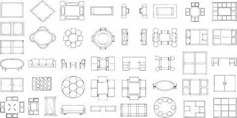 Architectural plan illustrations of various furniture and room layouts © John Lee