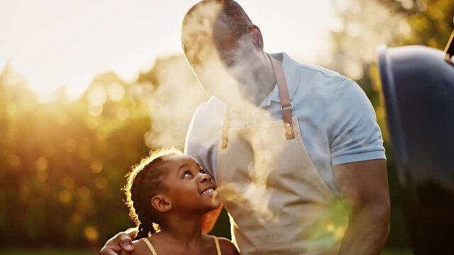 Barbecue smoke rising banner with soft motion and outdoor cooking background