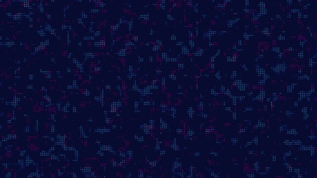 Abstract digital technology background with pink and blue glowing dots. Futuristic motion graphics for data visualization, high-tech matrix animation.