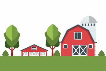 A colorful illustration depicts a red barn silo and smaller house © John Lee