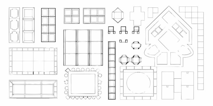 Architectural blueprint displaying various building sections and structural components