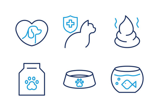 Pet Basic Needs and Nutrition thin line icon set. Minimal web icons
