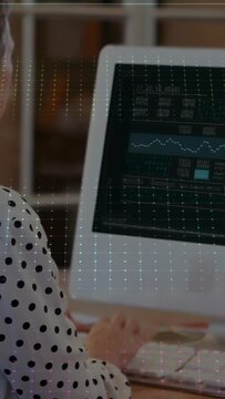 Vertical video: Analyst typing and adding grid and waveforms on screen, overlays growing for data