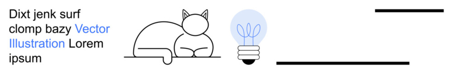 Innovation, design thinking, creativity, ideas, brainstorming, minimalism. Line art a cat and a light bulb. Innovation and creativity concept through minimalistic design © robu_s