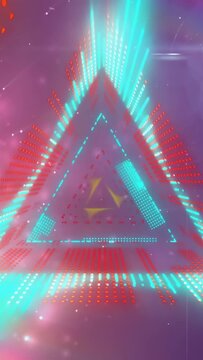 Vertical video: On music beat, triangular visualizer pulsing, edge bars rising, showing audio