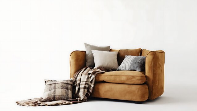 Cozy brown sofa with pillows