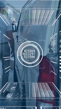 Vertical video: Worker opening van side door, causing HUD overlay updating delivery numbers to load