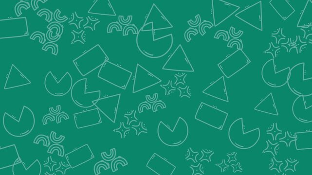 Geometric shapes on green background suitable for educational materials, branding, graphic design projects, and childrens products. Bold, vibrant, playful.