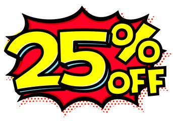 Fototapeta premium 25%OFFの文字入りトゲトゲ吹き出し。黒太線のポップな爆発アイコン。セール・値札用素材。