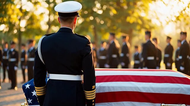 Premium Military funeral with flagdraped casket for Contemporary Lifestyle and Visual Storytelling