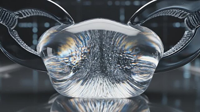 Transparent Material Under Pressure - An abstract video showing a transparent, elastic material being deformed under pressure. The material is distorted, creating a futuristic and fluid shape.