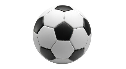 Fototapeta premium A smiling football with black pentagonal patches on a white background isolated on transparent background, isolated on white background