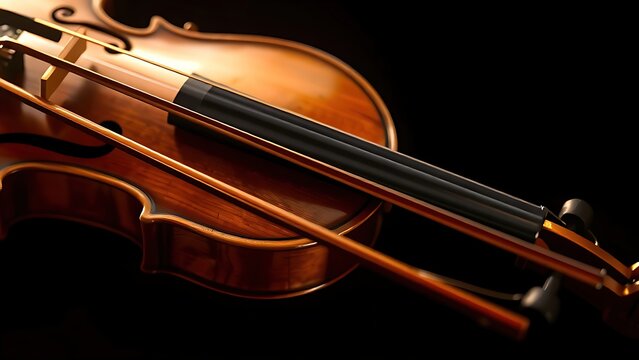 pernambuco. A violin bow in motion with blurred strings, wooden texture under warm lighting. travel magazines, destination branding, designed for outdoor magazines and nature guides.