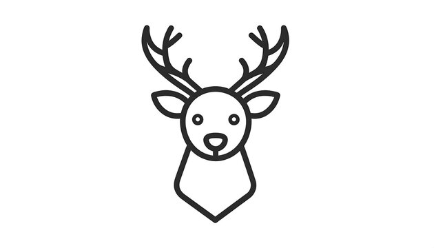 A simple, black line art illustration of a deer head facing forward against a stark white background. The focus is on clean lines and symmetry