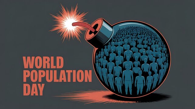 World Population Day design featuring a ticking bomb symbolizing overpopulation with urgency.