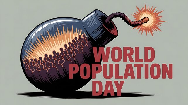 World Population Day design featuring a ticking bomb symbolizing overpopulation with urgency.