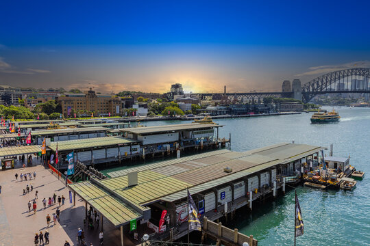 31 March 2026 Panoramic view of Sydney Harbour and Sydney Harbour Bridge viewed from Cahill Express way at Circular Quay in Sydney NSW Australia