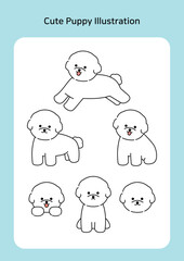 Naklejka premium Vector illustration set of cute puppies.