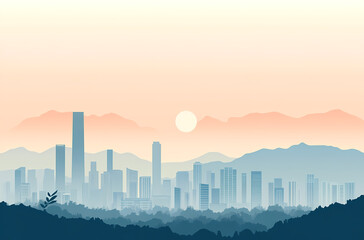 Fototapeta premium Cityscape Sunrise Over Mountains
