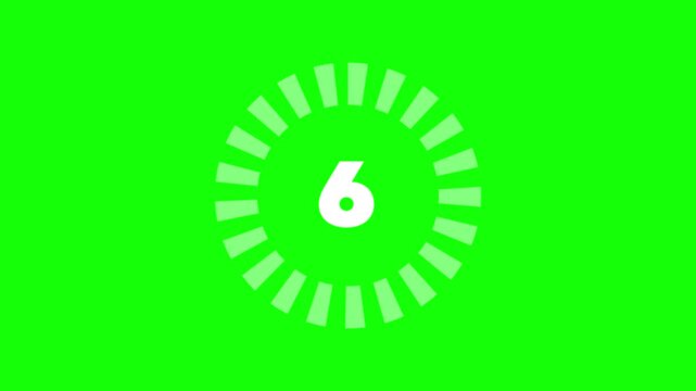 Countdown timer from 10 to 0 seconds animated on green screen background. 4k video