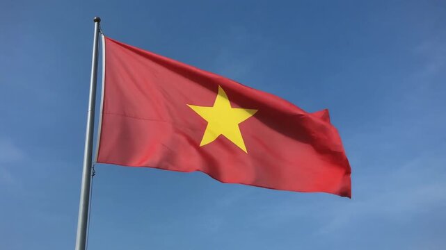 Vietnamese National Flag Waving in Blue Sky Generative AI