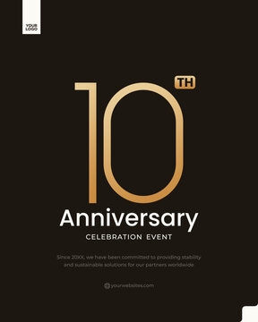 10th anniversary celebration event gold minimal logo poster template