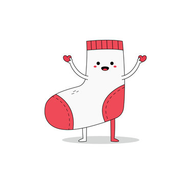 Cute sock cartoon character spreading love doodle