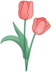 Obraz premium Cute Tulip Clipart, Single Flower in Pastel Aesthetic Style