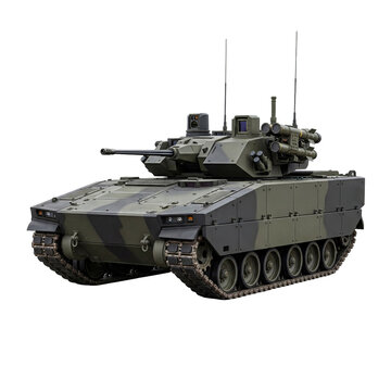 State-of-the-art military infantry fighting vehicle showcasing advanced defense technology on a transparent background.