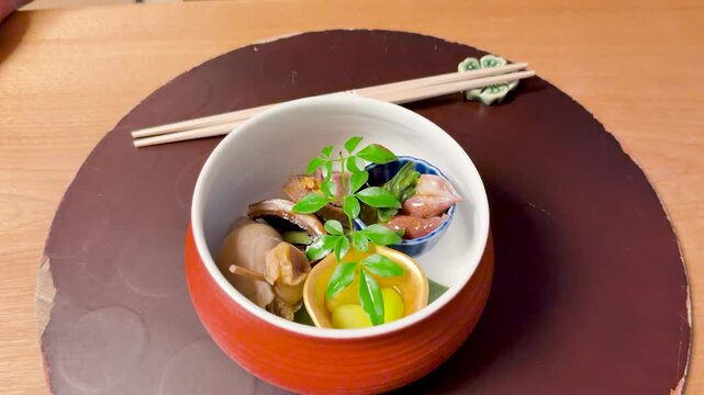 Japanese Kaiseki Appetizer with Conch and Squid in Kanazawa