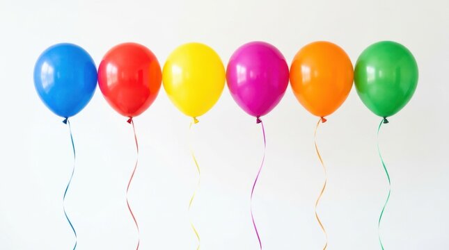 Colorful balloons in a row on white background