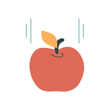 Falling Red Apple Gravity Concept Flat Vector Illustration