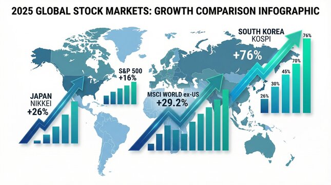 2025 Global Stock Markets World Map Japan Korea KOSPI