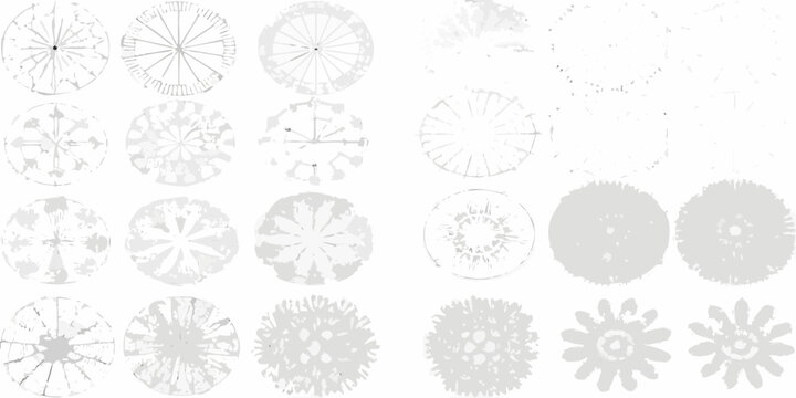 Collection of grayscale tree canopy diagrams on a white background
