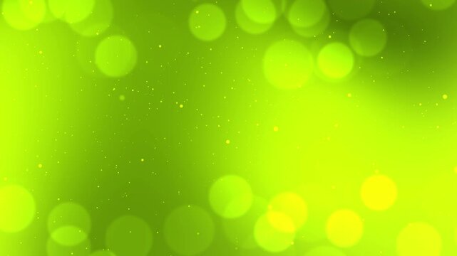 Electric lime green abstract bokeh background with shimmering particles and glowing circles for eco-friendly celebrations, spring season events, and modern organic motion graphics