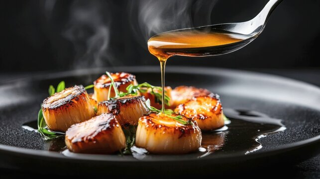  A small saucepan holds nutty brown butter (beurre noisette) with toasted milk solids