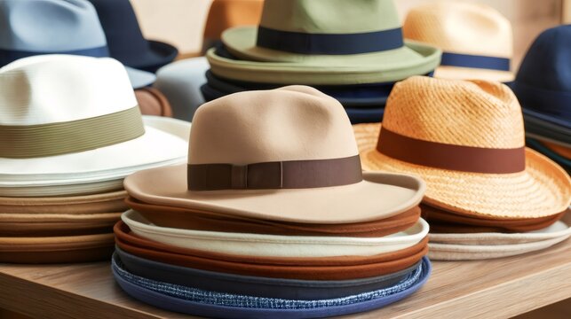 Stacking fedora hats in a hat store display