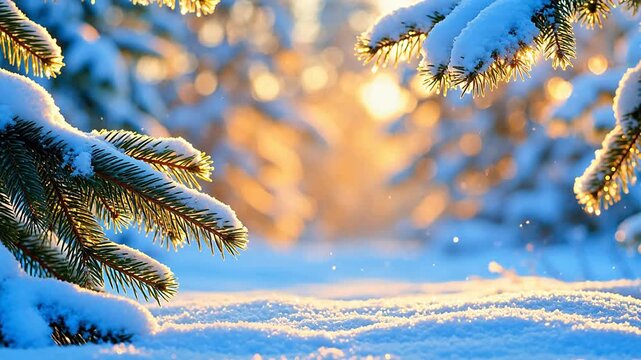 Dynamic Snowcovered pine branches in sunlight representing Generative AI and Creative Energy