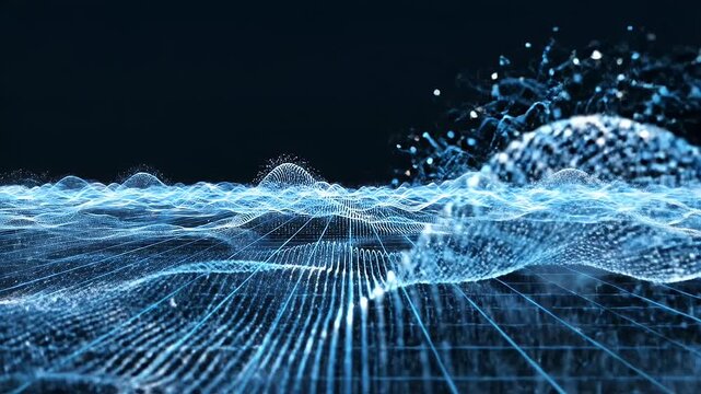 Futuristic Data Field Undulation - A smooth, digital landscape of undulating waves is video in a futuristic style, resembling a data field or abstract motion graphic.