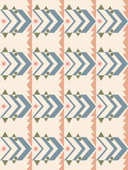 Fototapeta premium seamless geometric pattern Featuring a sophisticated mix of terracotta, slate, and mustard tones, this design combines tribal-inspired motifs with clean, mid-century lines. 