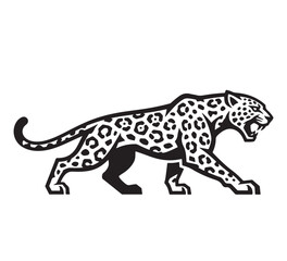 Fototapeta premium A captivating graphic illustration of a powerful wild animal, showcasing a majestic spotted feline predator in a dynamic stalking pose, symbolizing strength and agility