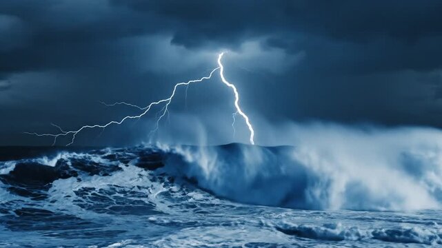 Stormy Ocean Wave Lightning.