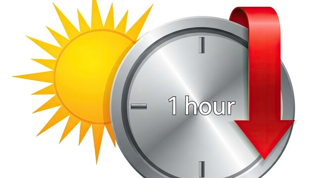 Daylight saving time ends clock turning back with sun illustration