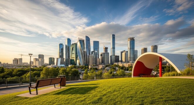 Brisbane cityscape with victoria bridge and south bank parklands at sunset