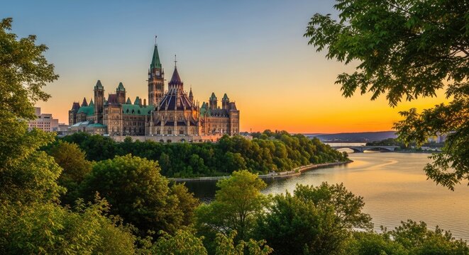 Parliament hill at sunset a majestic view of canada's capital city