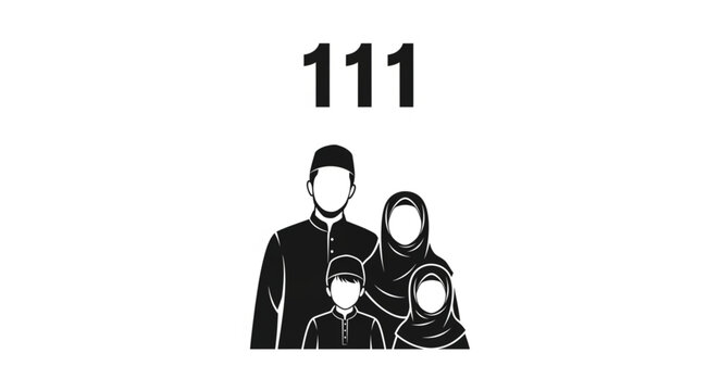 Family portrait with the number 111 above them, representing a group.