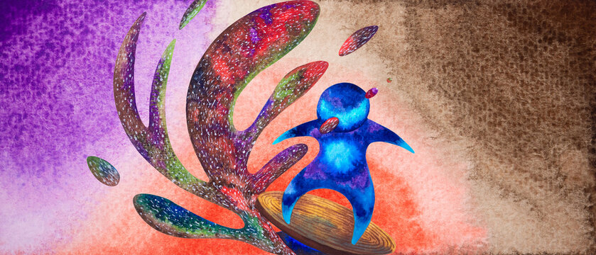 abstract man human body suppress dark side mind mental spiritual soul health hiding balance emotion control consciousness till energy problem splash outside art design illustration watercolor painting