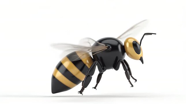 Close-up of a bee flying with pollen on its wings for beekeeping and pollination