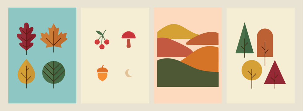 Forest Mushroom and Hills, Minimalist Nature Poster, Modern Landscape Illustration, Abstract Autumn Wall Art, Geometric Forest Graphics, Woodland Life Print, Hills Scenery Art.