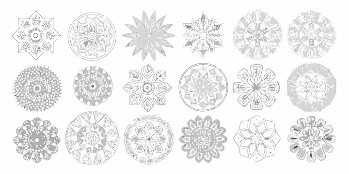 Collection of intricate grayscale floral and geometric mandala designs